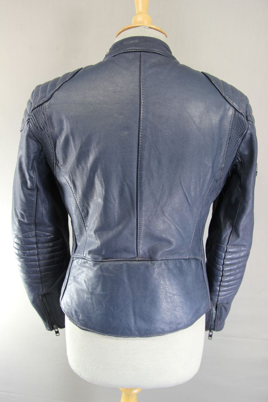 VINTAGE 1970's LADIES POLO BLUE LEATHER CLASSIC BIKER JACKET 34 INCH CHEST