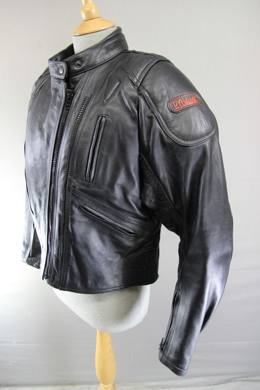 DYNAMIC LEATHERS BLACK BIKER JACKET WITH CE ARMOUR & THERMAL LINING: SIZE 16