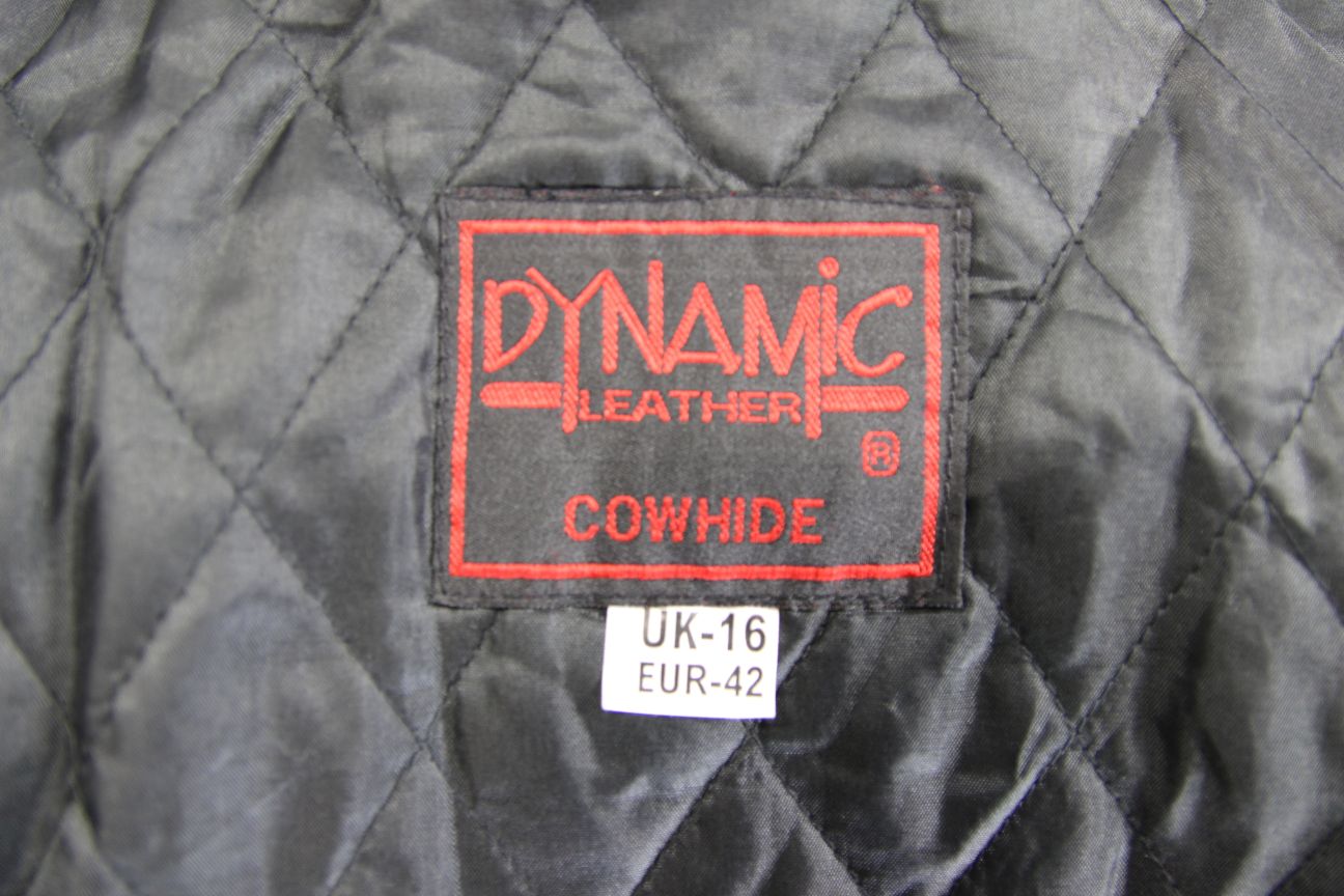 DYNAMIC LEATHERS BLACK BIKER JACKET WITH CE ARMOUR & THERMAL LINING: SIZE 16