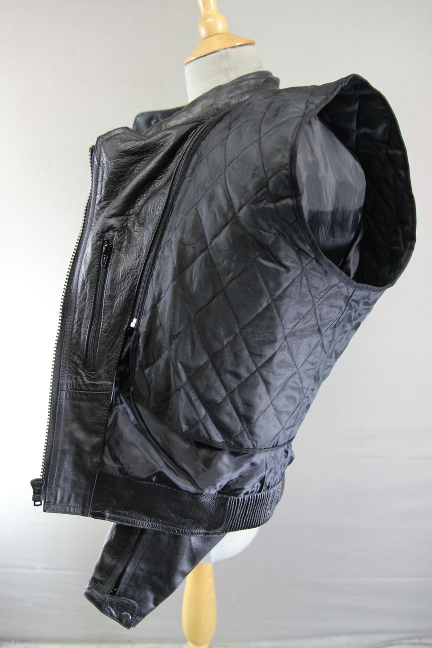 DYNAMIC LEATHERS BLACK BIKER JACKET WITH CE ARMOUR & THERMAL LINING: SIZE 16