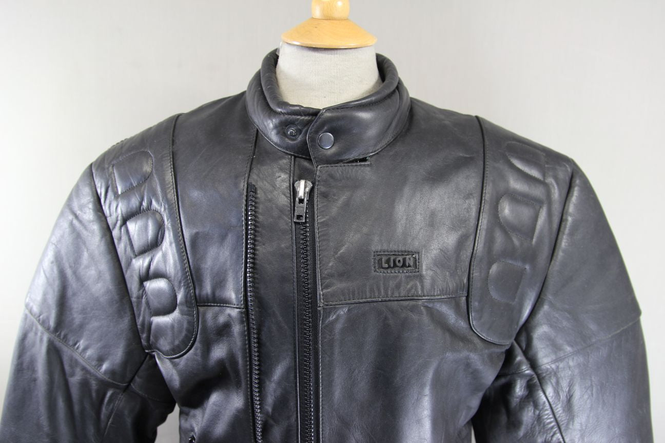 LION BY SDS LEATHERS THINSULATE 3MM LINED CLASSIC BLACK BIKER JACKET 40-42 INCH