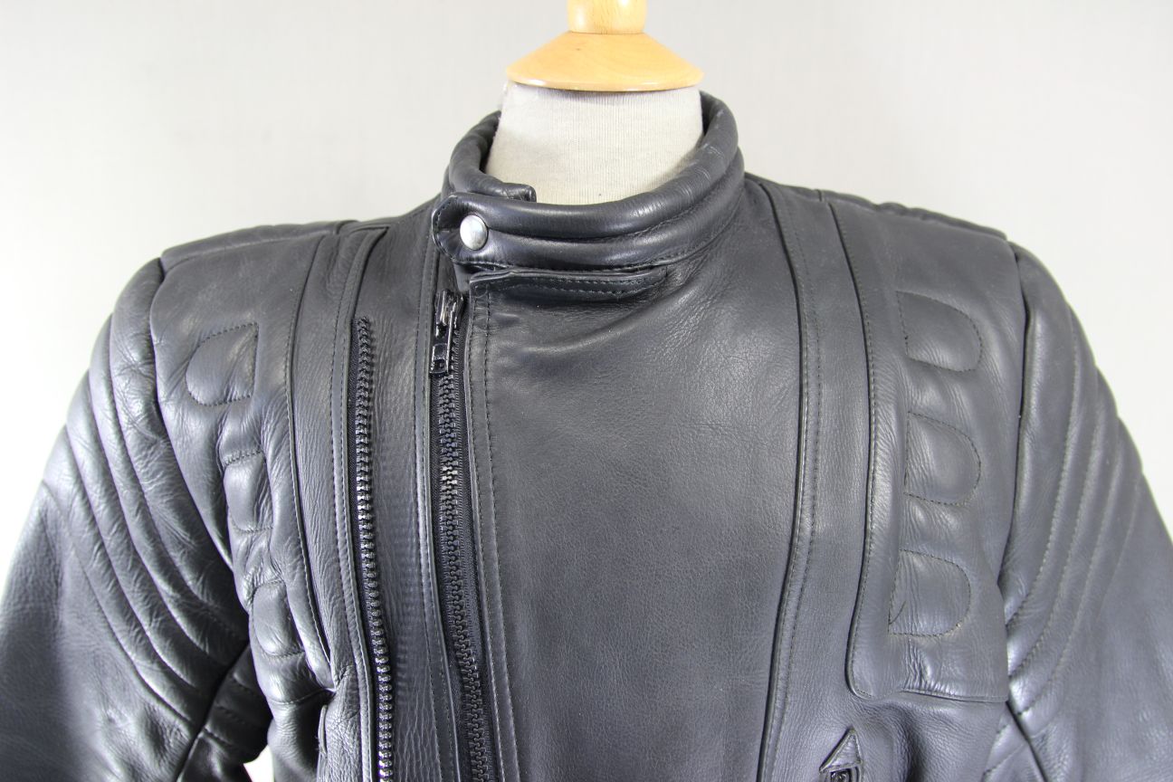 OKITO MERCURY SPORTS BLACK LEATHER BIKER JACKET WITH BACK PROTECTOR 44-46 IN/XL
