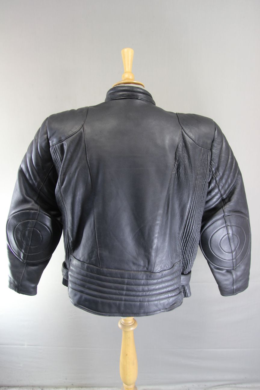 OKITO MERCURY SPORTS BLACK LEATHER BIKER JACKET WITH BACK PROTECTOR 44-46 IN/XL