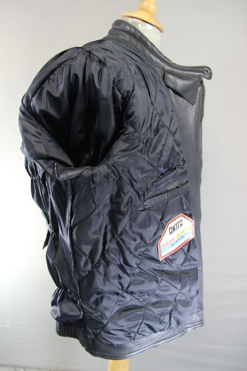 OKITO MERCURY SPORTS BLACK LEATHER BIKER JACKET WITH BACK PROTECTOR 44-46 IN/XL