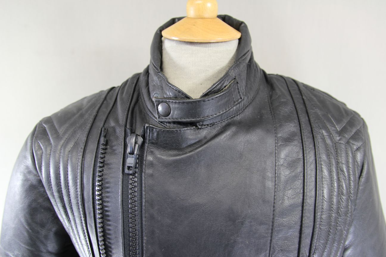 FRANK THOMAS RAWHIDE BLACK STEERHIDE LEATHER BIKER JACKET 38-40 INCH