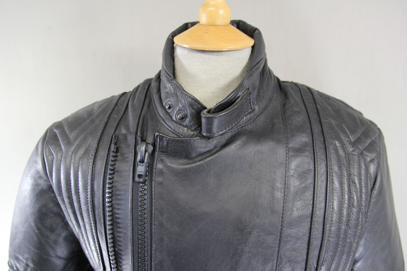 FRANK THOMAS RAWHIDE BLACK STEERHIDE LEATHER BIKER JACKET 38-40 INCH