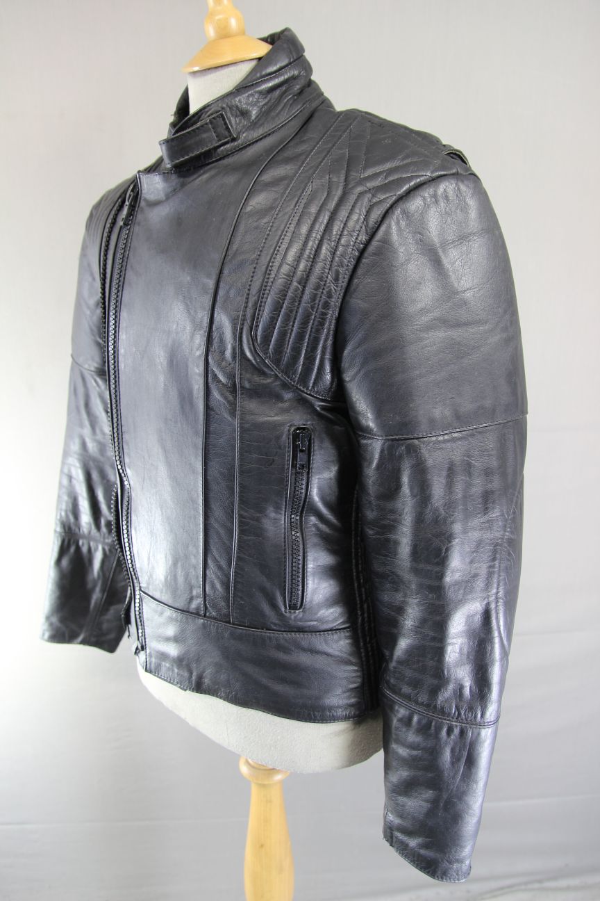 FRANK THOMAS RAWHIDE BLACK STEERHIDE LEATHER BIKER JACKET 38-40 INCH