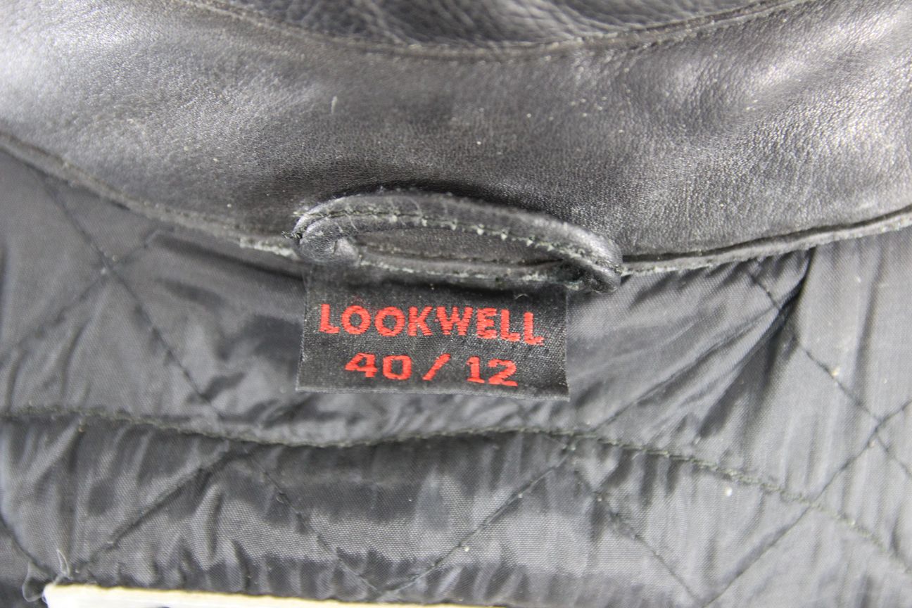 LOOKWELL SPIRIT CLASSIC BLACK LEATHER BIKER JACKET WITH BACK PROTECTOR: SIZE 12