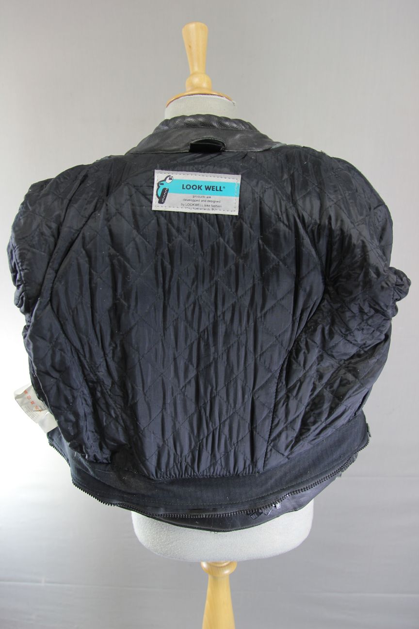LOOKWELL SPIRIT CLASSIC BLACK LEATHER BIKER JACKET WITH BACK PROTECTOR: SIZE 12