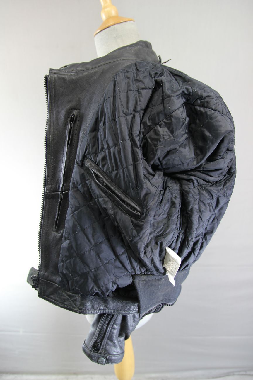 LOOKWELL SPIRIT CLASSIC BLACK LEATHER BIKER JACKET WITH BACK PROTECTOR: SIZE 12