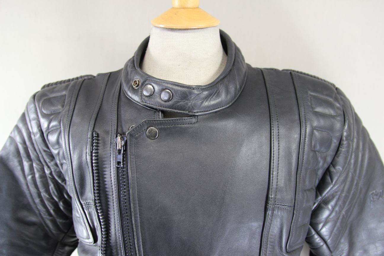 CLASSIC EURO STYLE BLACK LEATHER BIKER JACKET WITH BACK PROTECTOR 38-40 INCH/MED