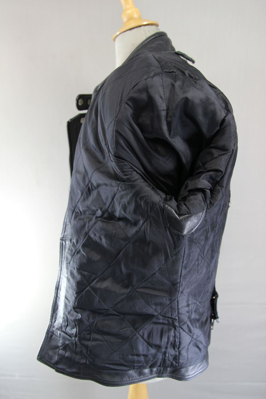 CLASSIC EURO STYLE BLACK LEATHER BIKER JACKET WITH BACK PROTECTOR 38-40 INCH/MED