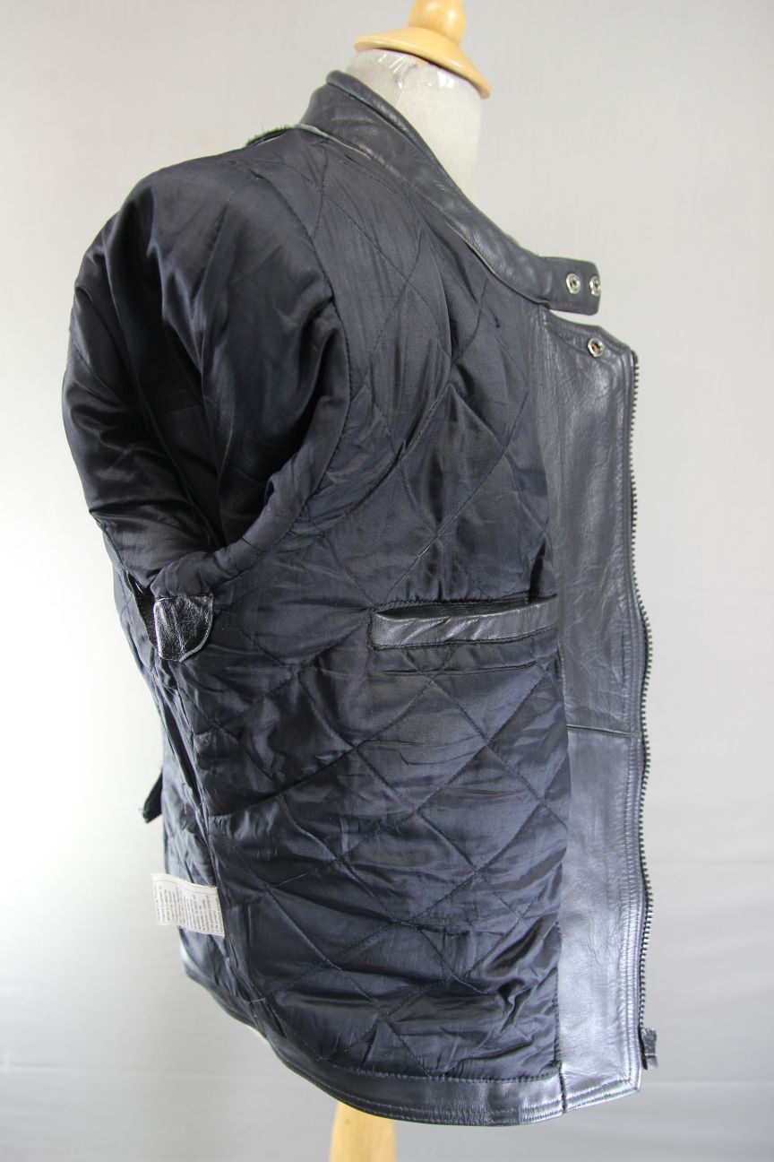 CLASSIC EURO STYLE BLACK LEATHER BIKER JACKET WITH BACK PROTECTOR 38-40 INCH/MED