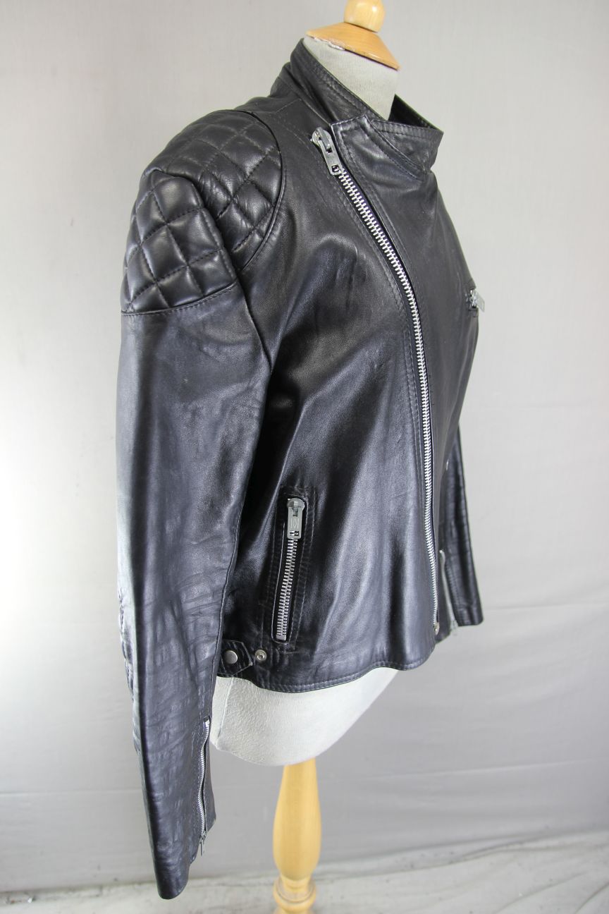 VINTAGE 1970's CLASSIC BLACK LEATHER BIKER JACKET 42 INCH CHEST
