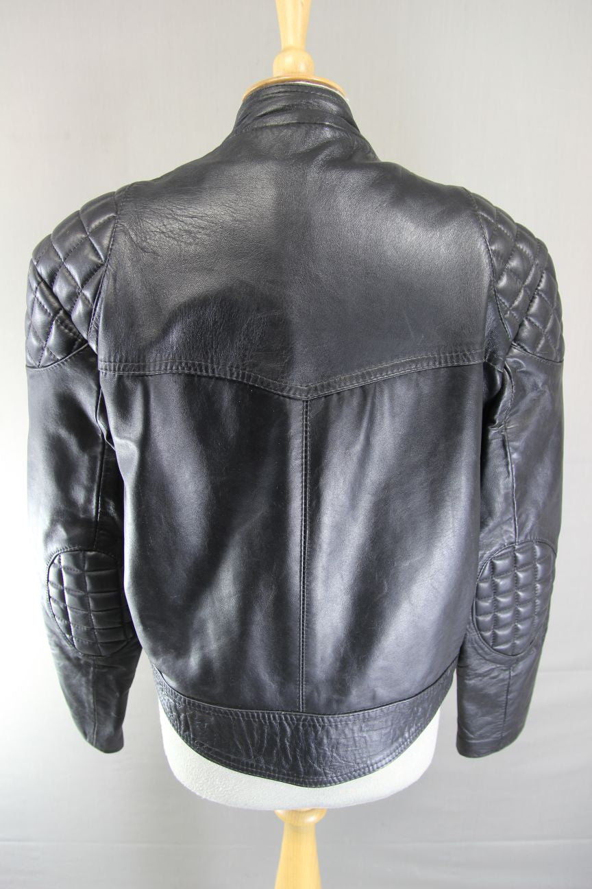 VINTAGE 1970's CLASSIC BLACK LEATHER BIKER JACKET 42 INCH CHEST