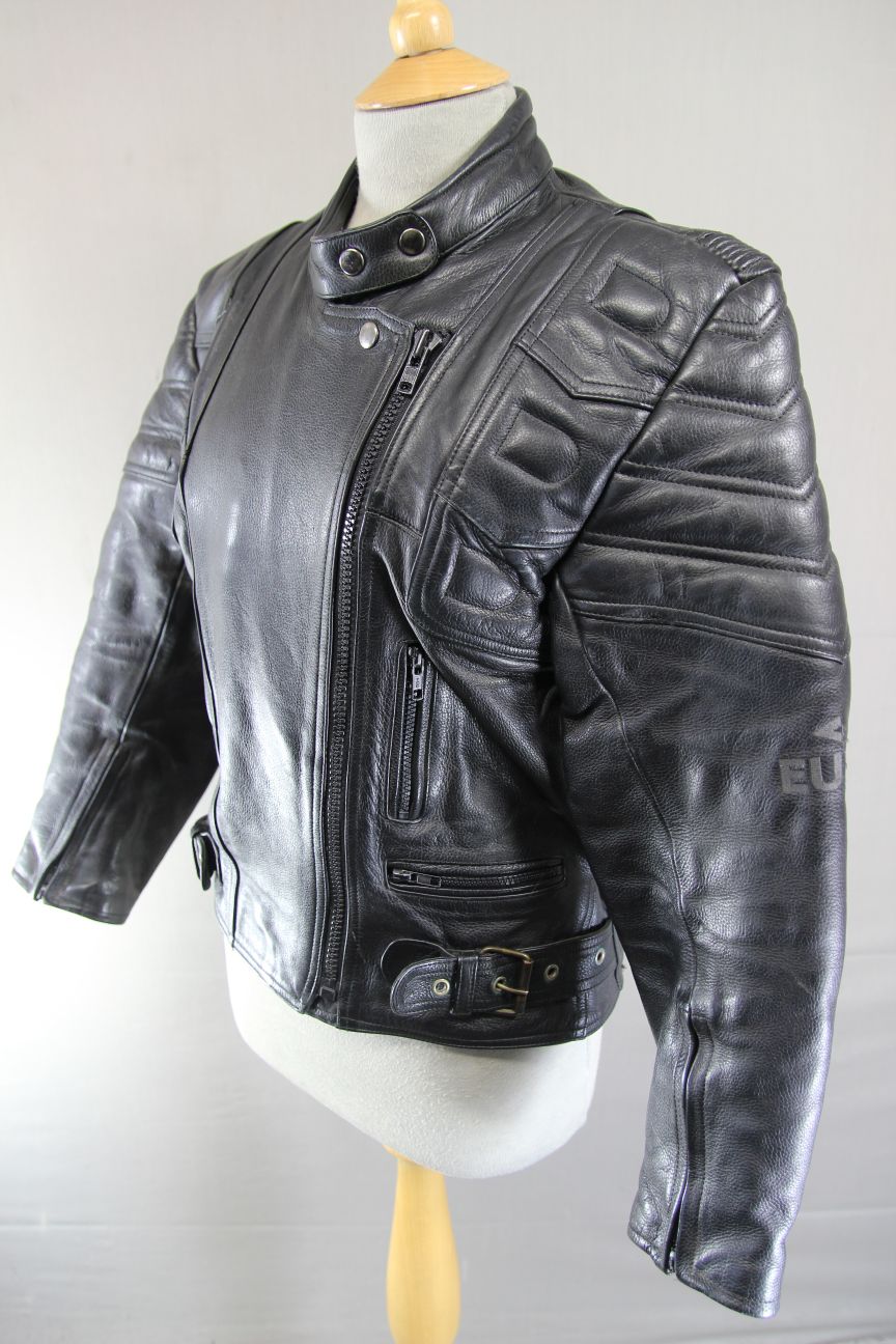 EURO STYLE CLASSIC BLACK LEATHER BIKER JACKET: SIZE 14
