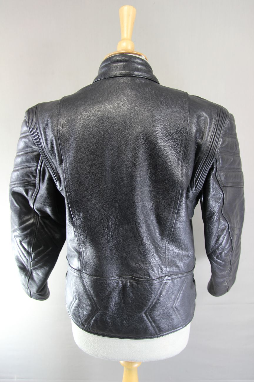 EURO STYLE CLASSIC BLACK LEATHER BIKER JACKET: SIZE 14