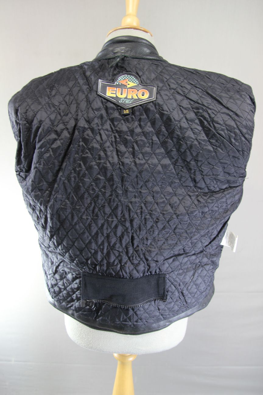 EURO STYLE CLASSIC BLACK LEATHER BIKER JACKET: SIZE 14