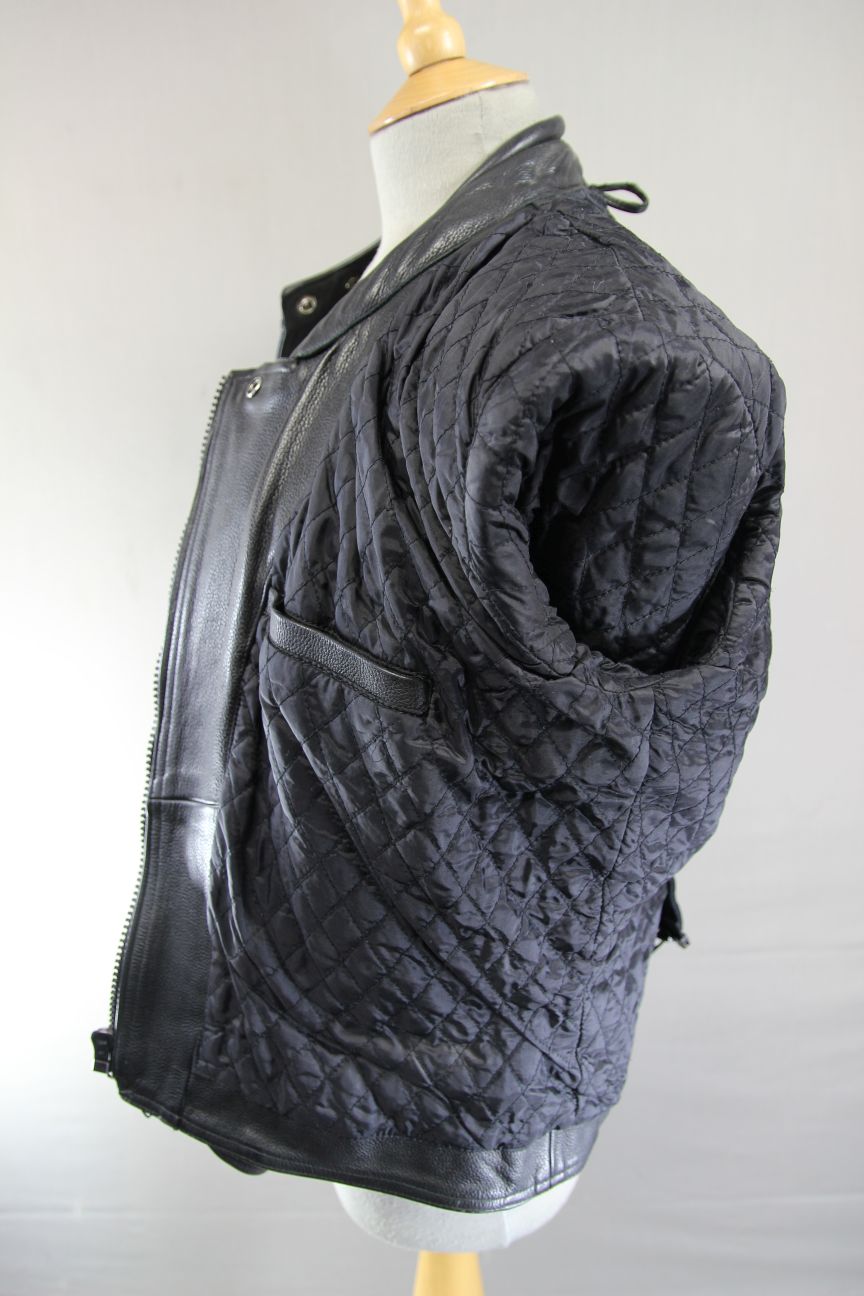 EURO STYLE CLASSIC BLACK LEATHER BIKER JACKET: SIZE 14