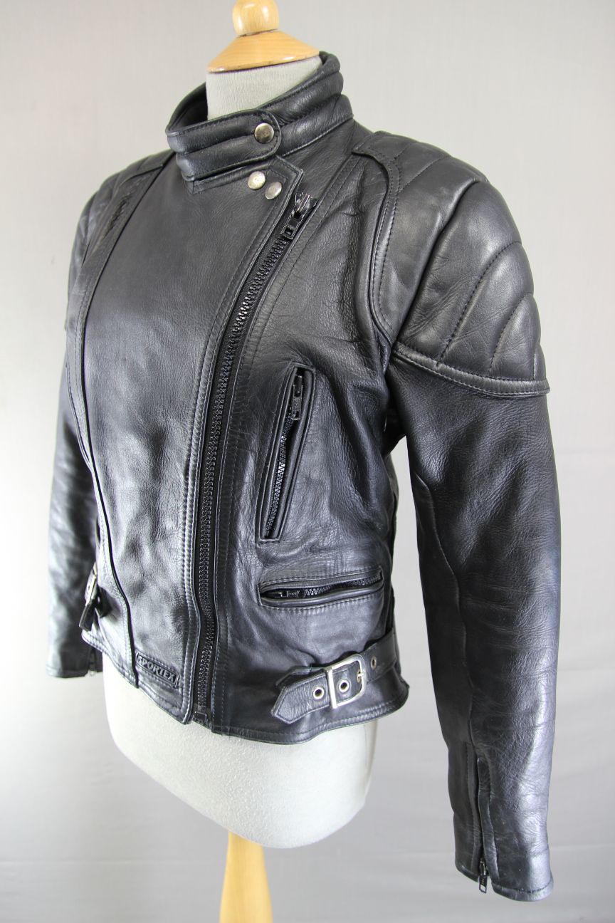 CLASSIC SPORTEX A5 BLACK LEATHER BIKER JACKET: SIZE 16/36-38 INCH CHEST
