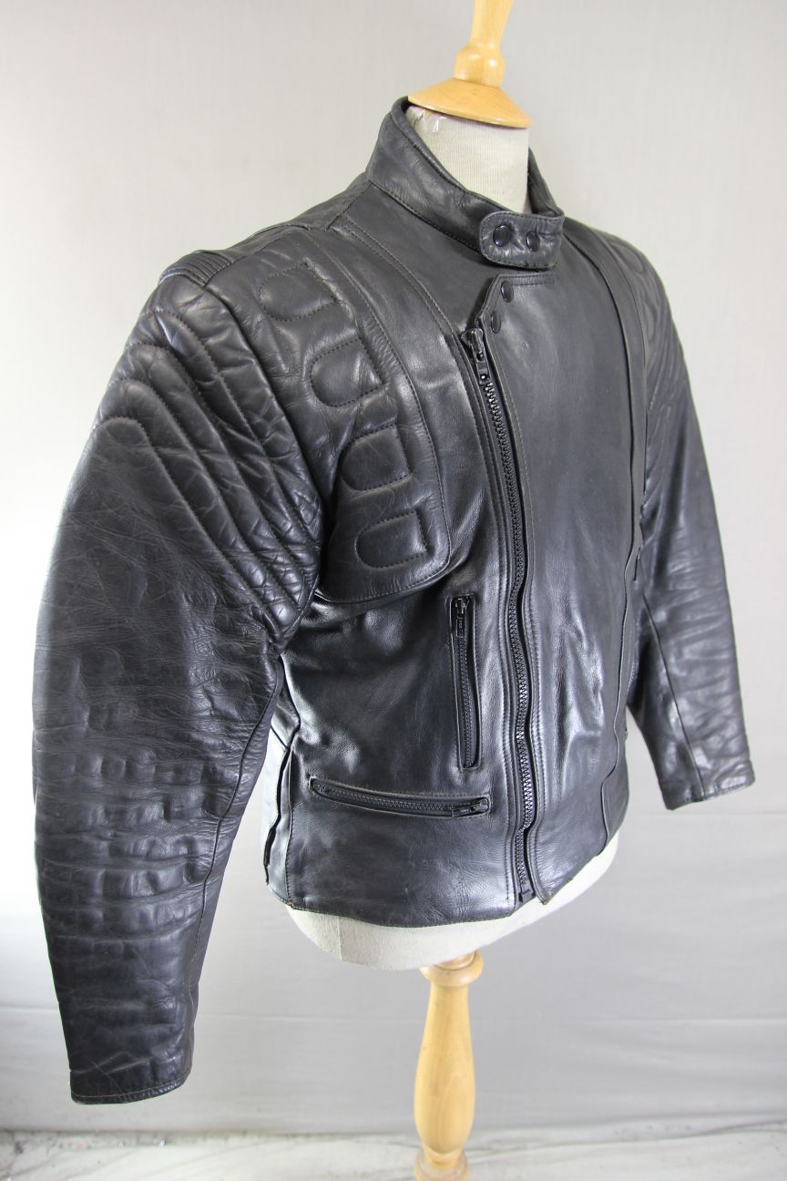 AKITO CLASSIC BLACK LEATHER BIKER JACKET 38 INCH CHEST