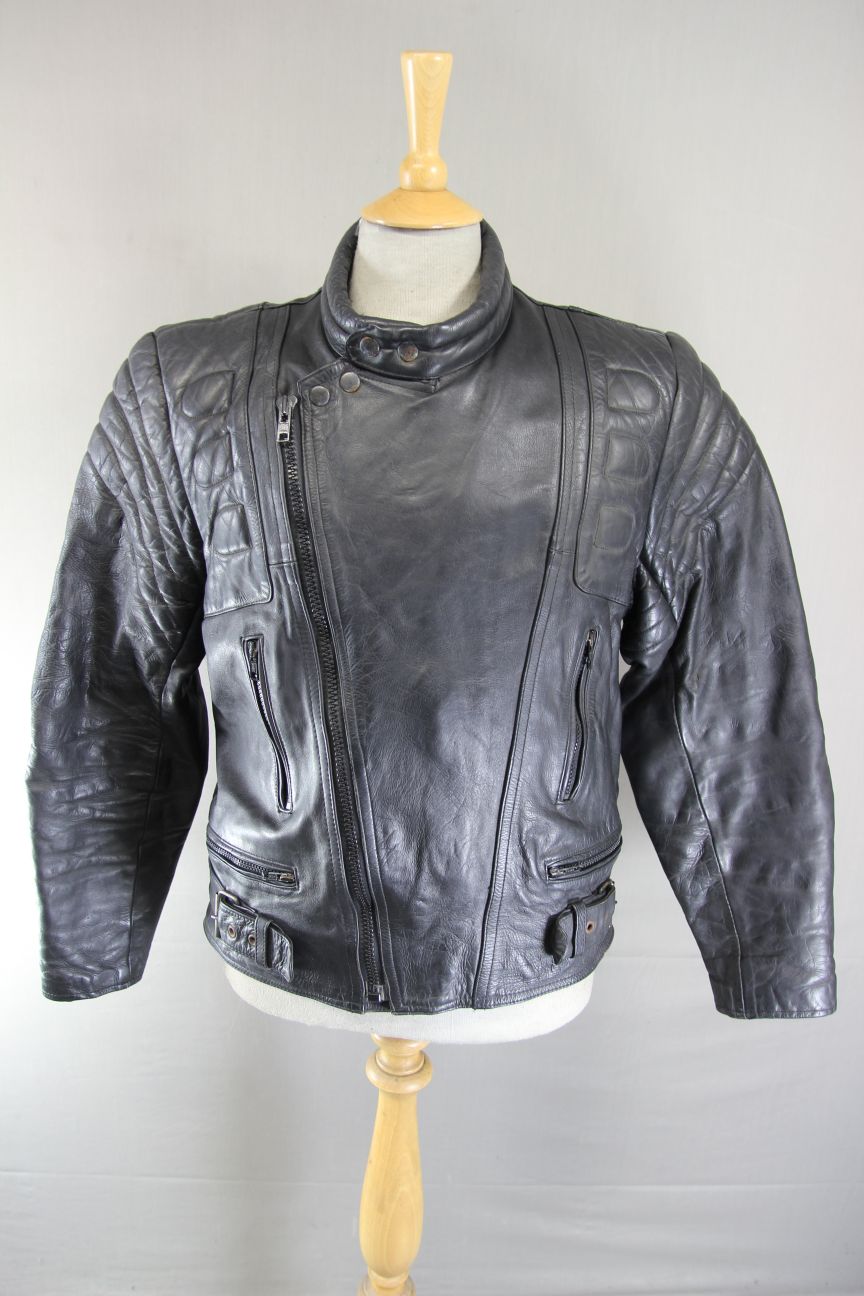 CLASSIC BLACK COWHIDE LEATHER BIKER JACKET 42-44 INCH CHEST