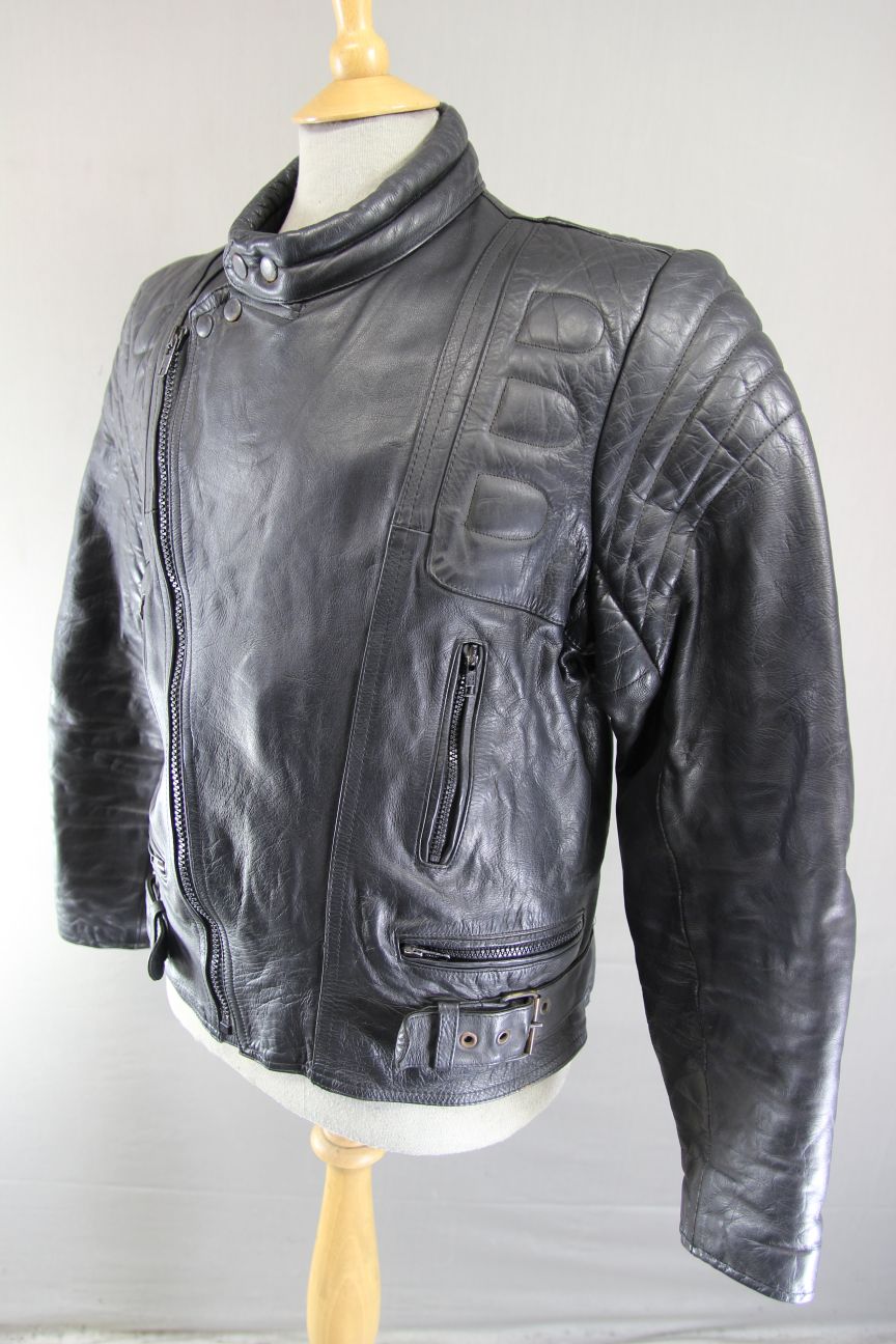 CLASSIC BLACK COWHIDE LEATHER BIKER JACKET 42-44 INCH CHEST