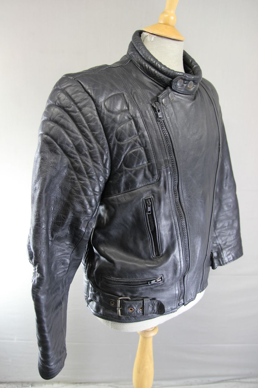 CLASSIC BLACK COWHIDE LEATHER BIKER JACKET 42-44 INCH CHEST