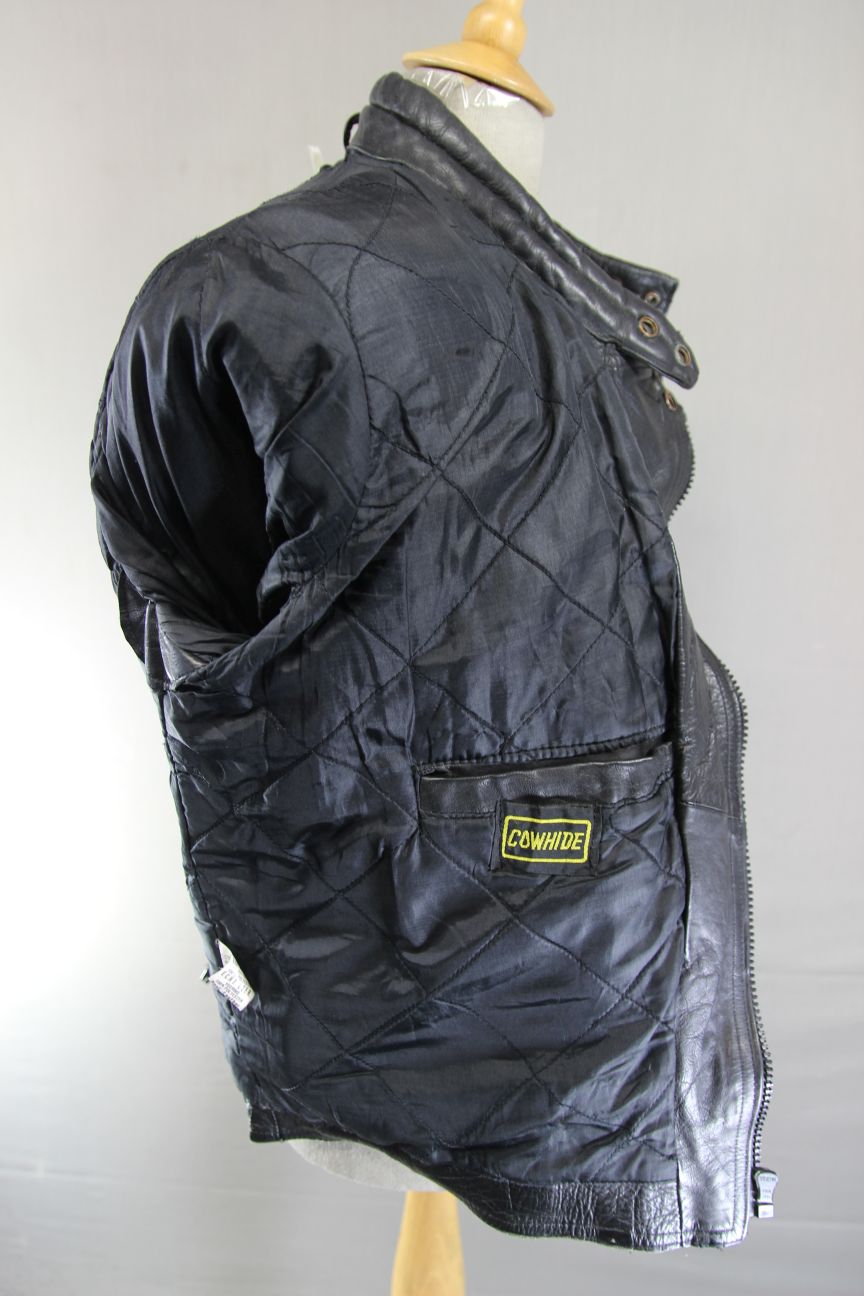CLASSIC BLACK COWHIDE LEATHER BIKER JACKET 42-44 INCH CHEST