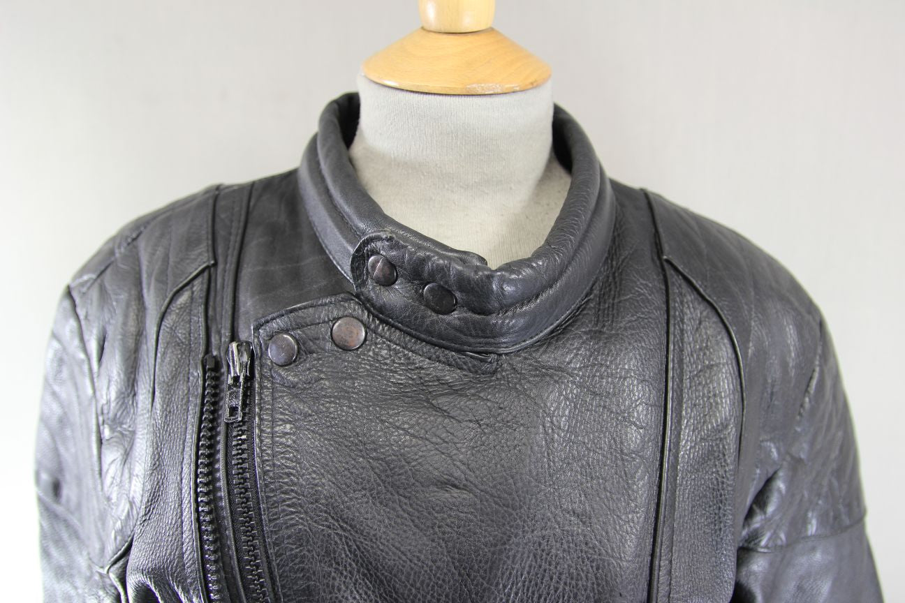 STARZ CLASSIC BLACK LEATHER BIKER JACKET 34-36 INCH CHEST/SMALL