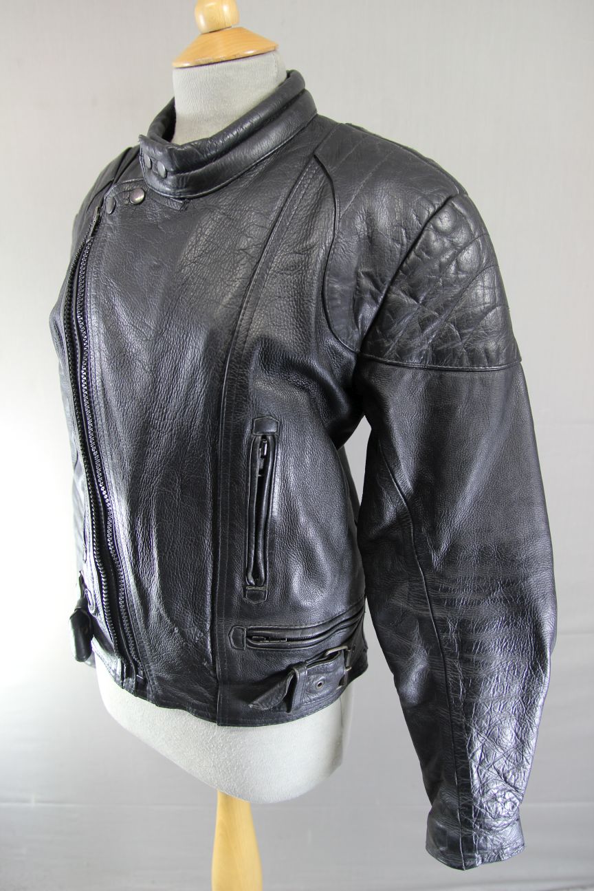 STARZ CLASSIC BLACK LEATHER BIKER JACKET 34-36 INCH CHEST/SMALL