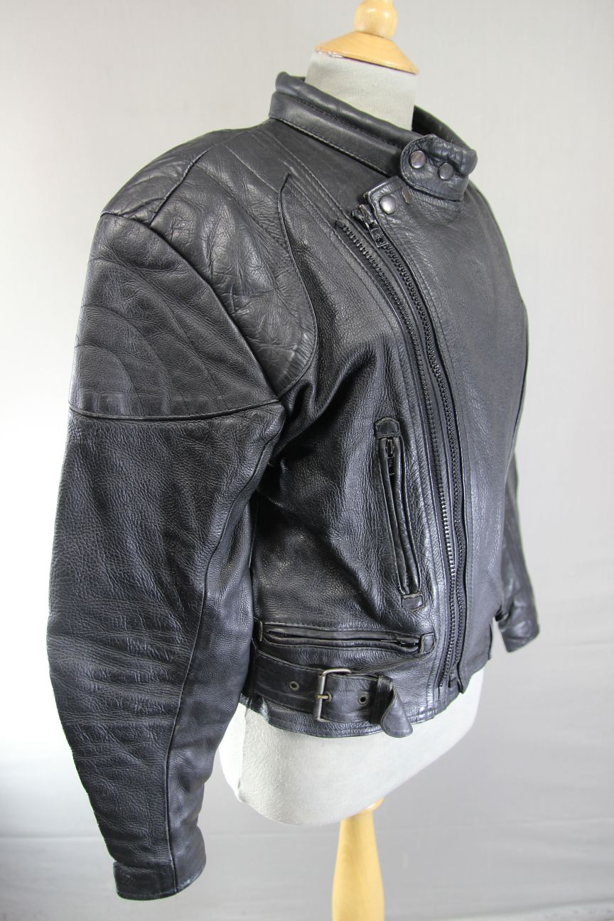 STARZ CLASSIC BLACK LEATHER BIKER JACKET 34-36 INCH CHEST/SMALL
