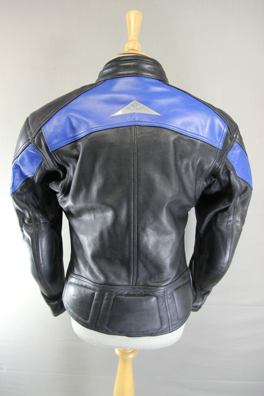 LOOKWELL BLACK & BLUE LEATHER BIKER JACKET WITH CE ARMOUR/THERMAL LINING 36-38IN