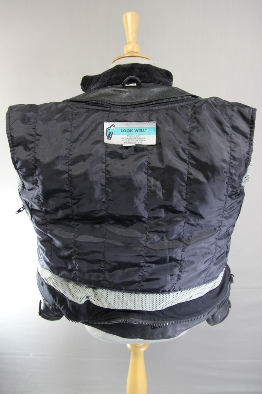 LOOKWELL BLACK & BLUE LEATHER BIKER JACKET WITH CE ARMOUR/THERMAL LINING 36-38IN
