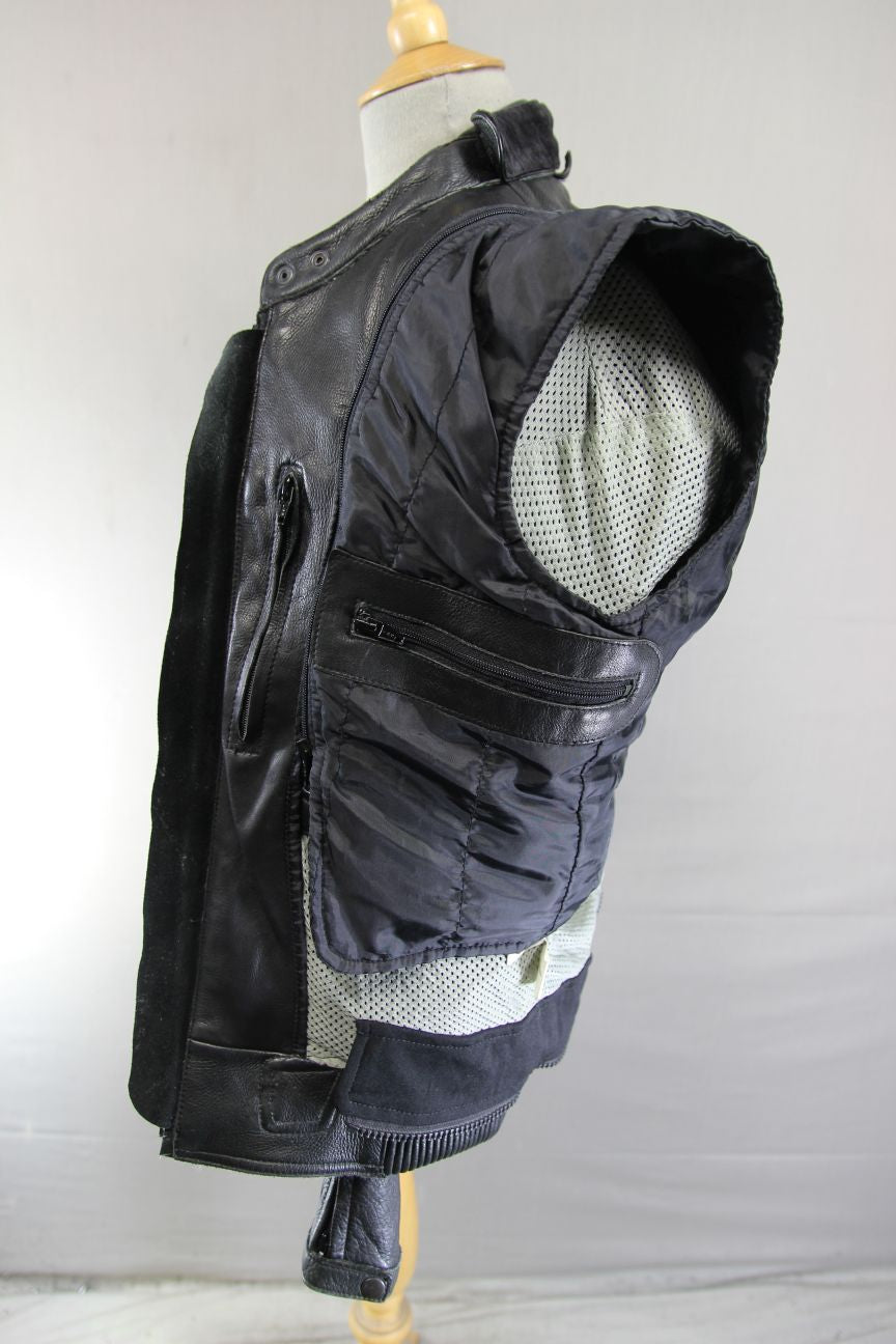 LOOKWELL BLACK & BLUE LEATHER BIKER JACKET WITH CE ARMOUR/THERMAL LINING 36-38IN