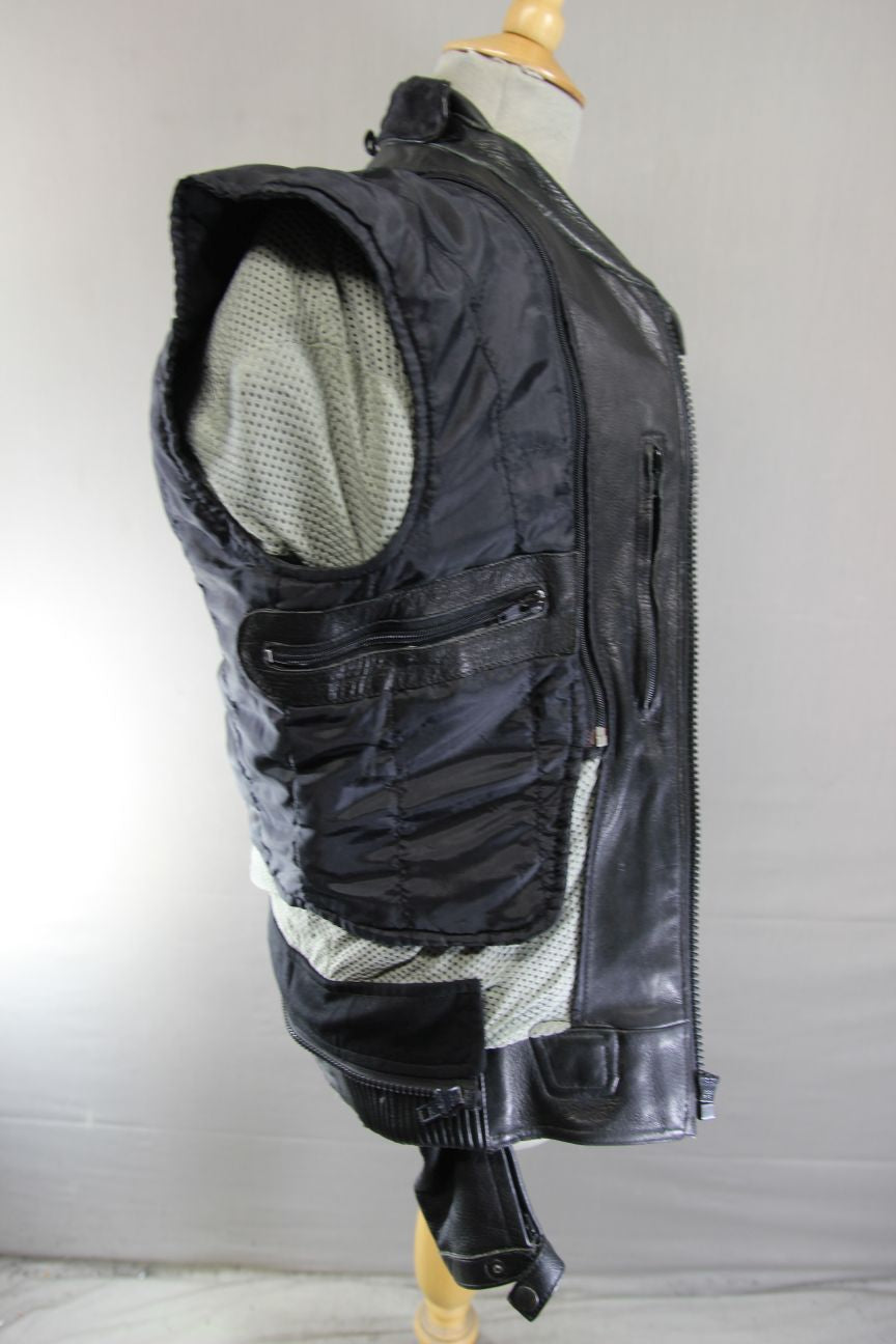 LOOKWELL BLACK & BLUE LEATHER BIKER JACKET WITH CE ARMOUR/THERMAL LINING 36-38IN
