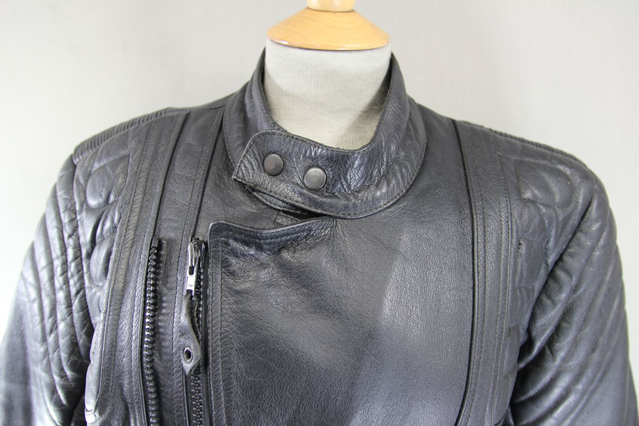 CUSTOMISED LION BY SPOTLITE LEATHERS CLASSIC BLACK BIKER JACKET 38-40 INCH CHEST
