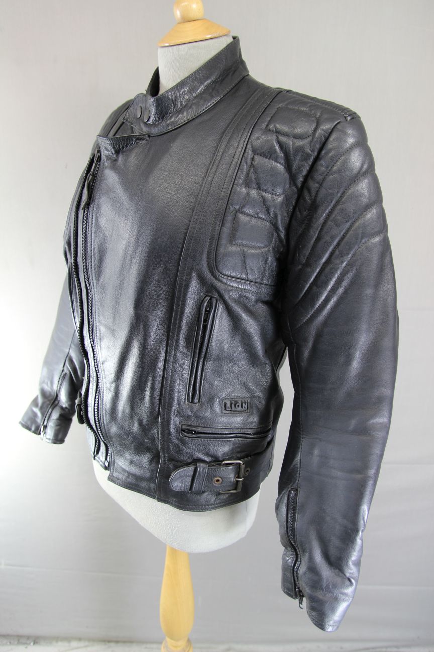 CUSTOMISED LION BY SPOTLITE LEATHERS CLASSIC BLACK BIKER JACKET 38-40 INCH CHEST