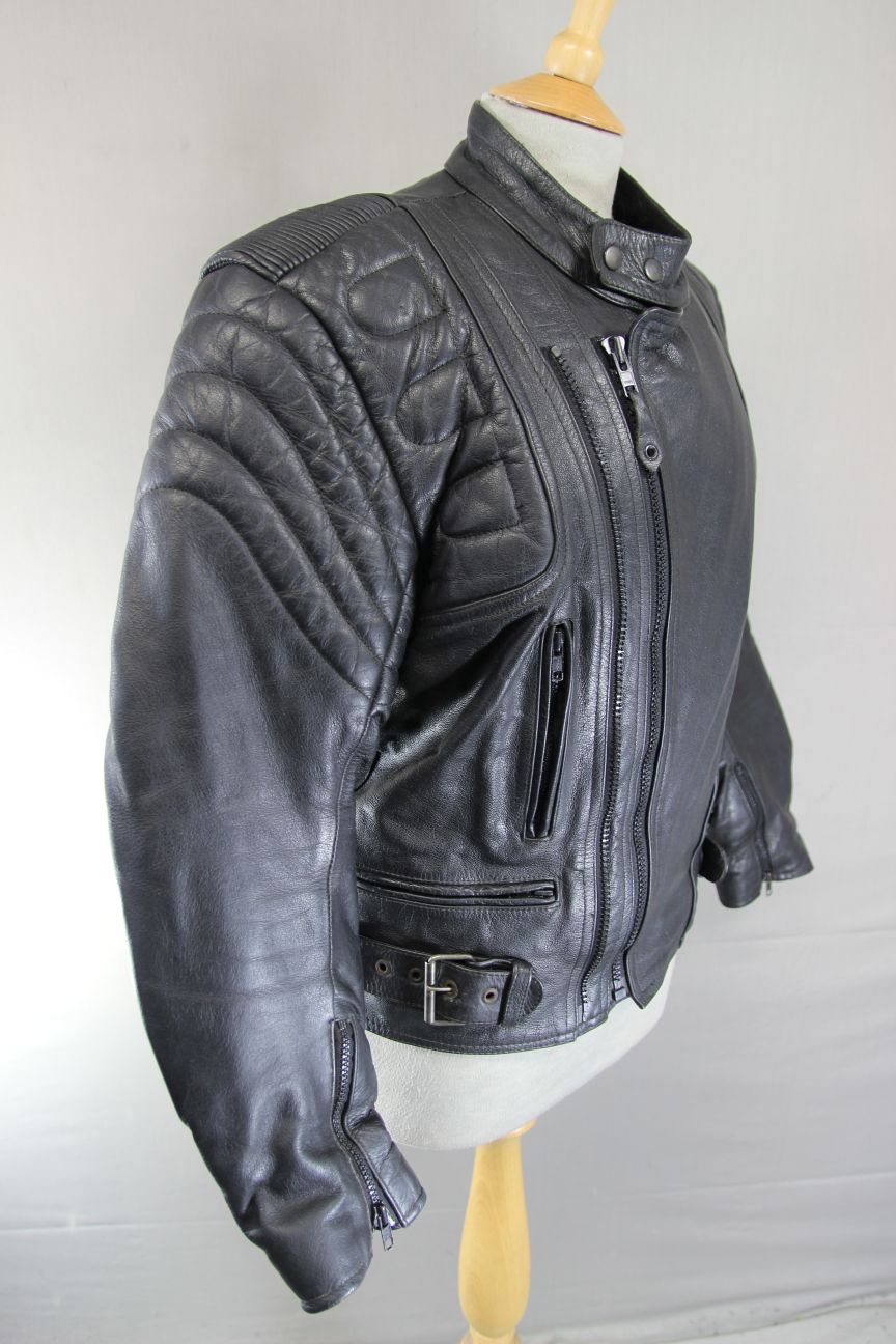 CUSTOMISED LION BY SPOTLITE LEATHERS CLASSIC BLACK BIKER JACKET 38-40 INCH CHEST