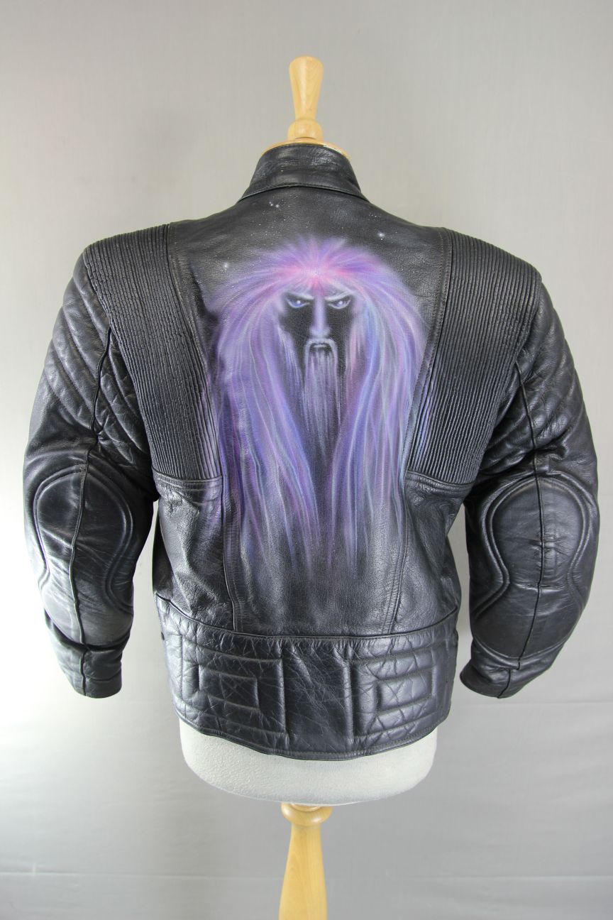 CUSTOMISED LION BY SPOTLITE LEATHERS CLASSIC BLACK BIKER JACKET 38-40 INCH CHEST