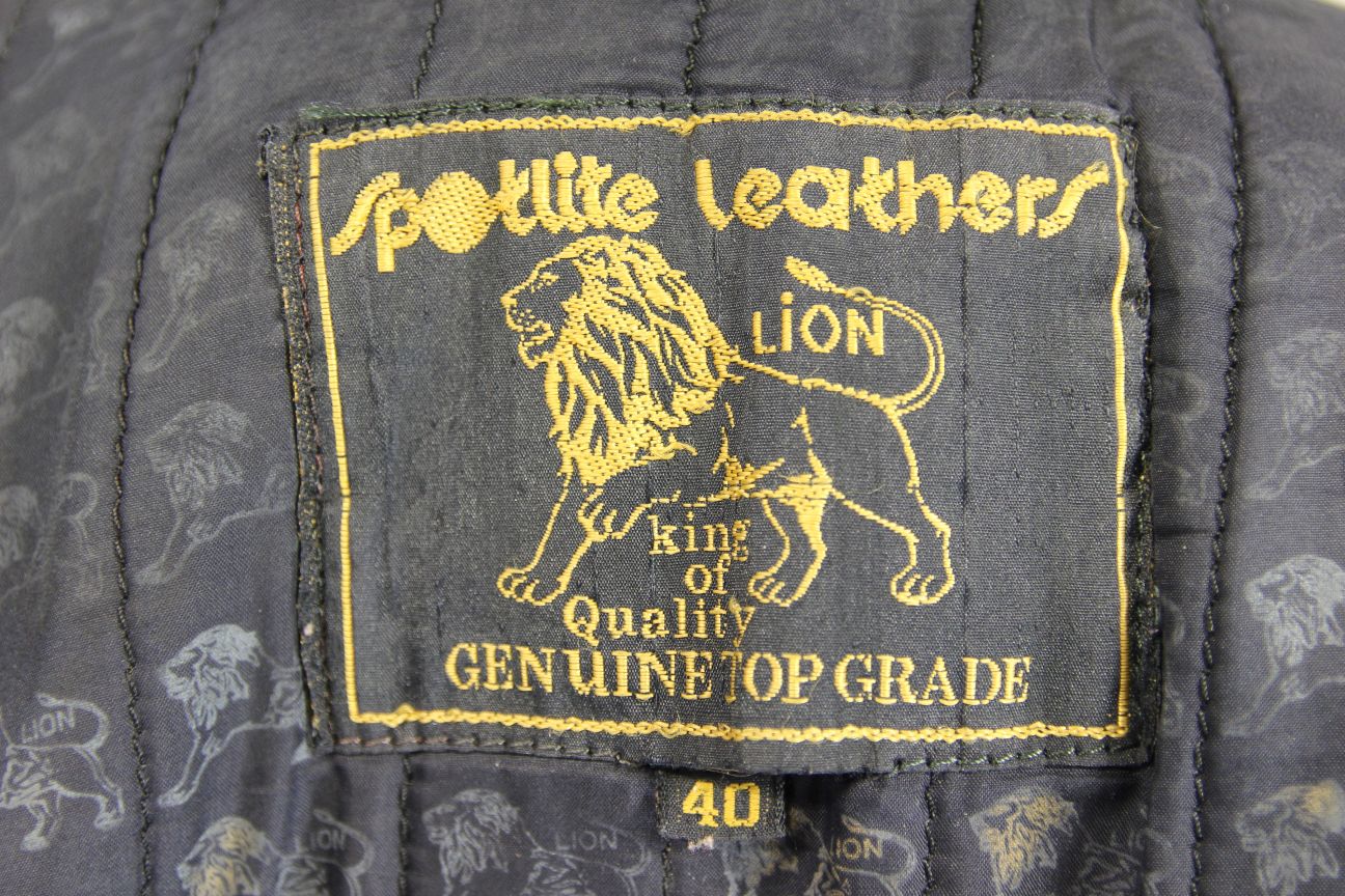 CUSTOMISED LION BY SPOTLITE LEATHERS CLASSIC BLACK BIKER JACKET 38-40 INCH CHEST