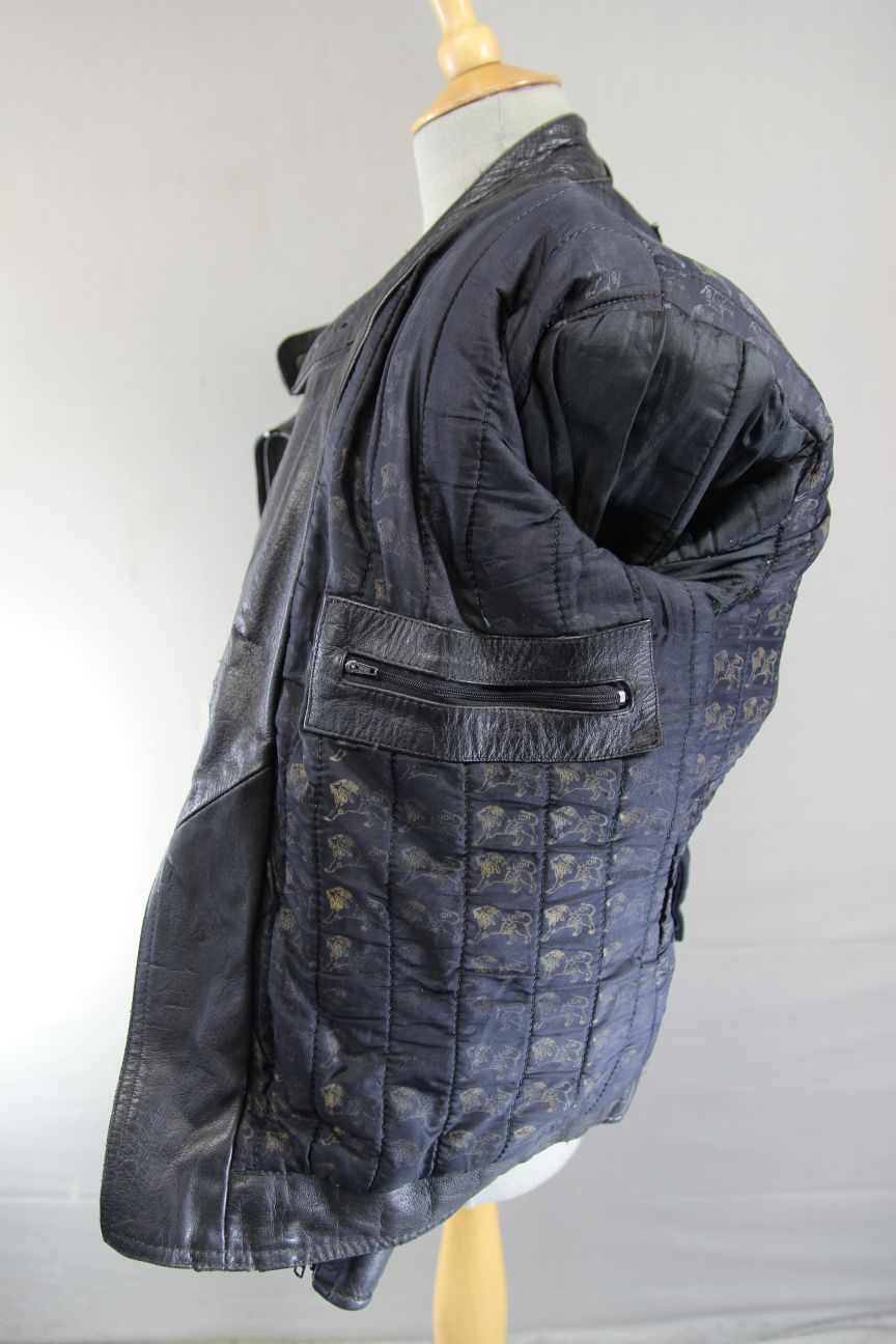 CUSTOMISED LION BY SPOTLITE LEATHERS CLASSIC BLACK BIKER JACKET 38-40 INCH CHEST