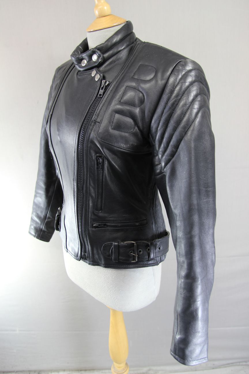 CLASSIC J&S LEATHERS BLACK BIKER JACKET: SIZE 14/36 INCH CHEST