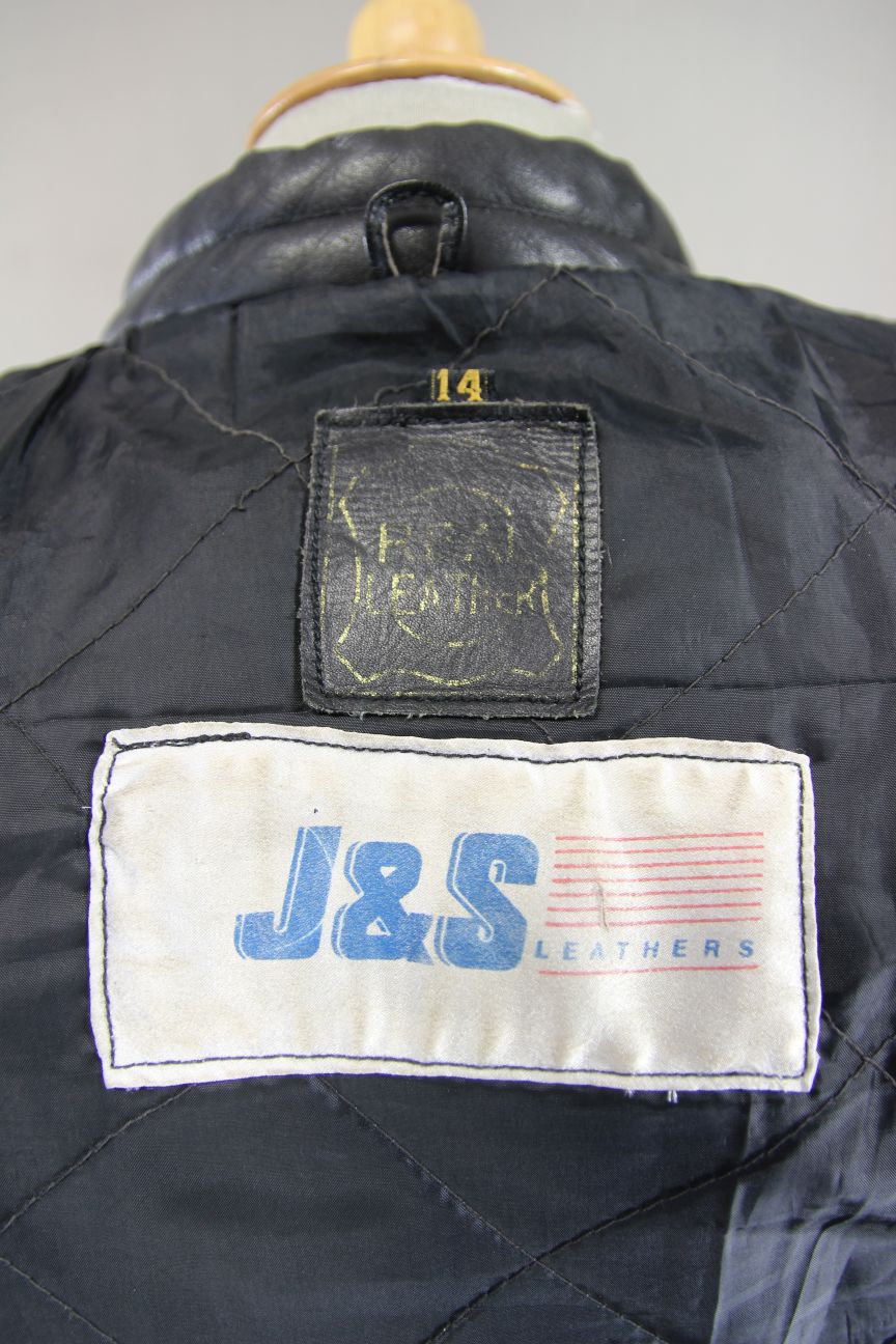 CLASSIC J&S LEATHERS BLACK BIKER JACKET: SIZE 14/36 INCH CHEST