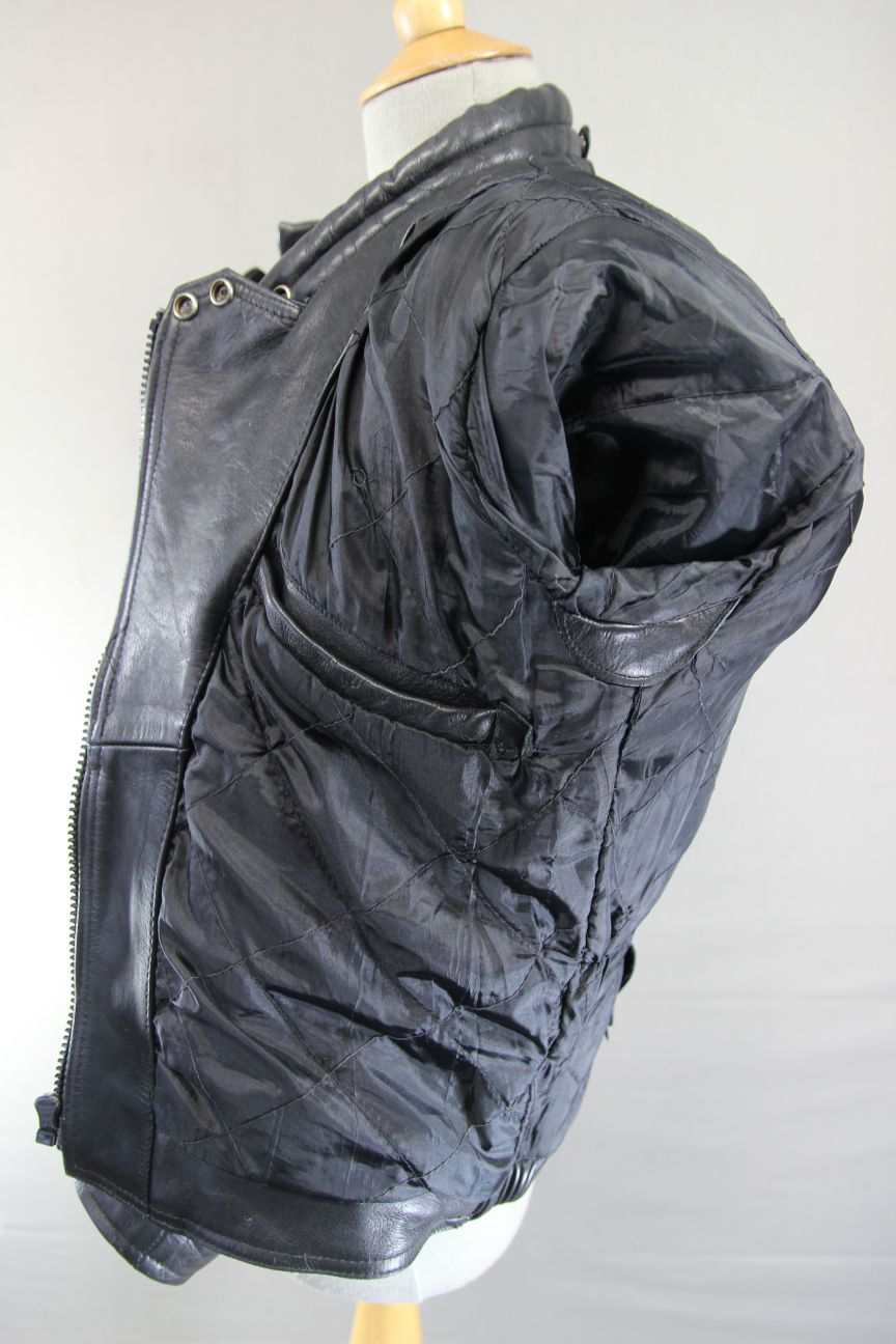 CLASSIC J&S LEATHERS BLACK BIKER JACKET: SIZE 14/36 INCH CHEST