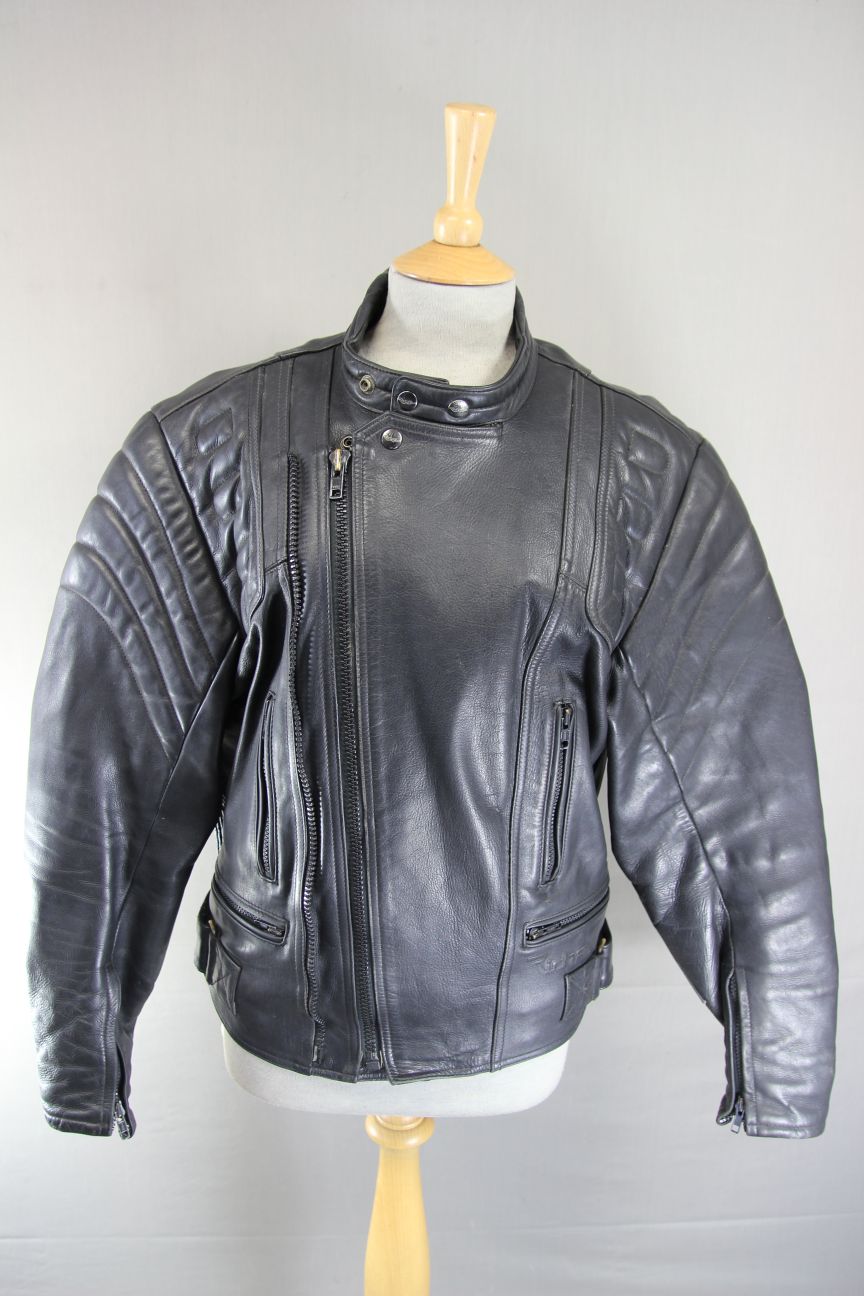 RICHA CLASSIC BLACK LEATHER BIKER JACKET 38-40 INCH CHEST/MEDIUM