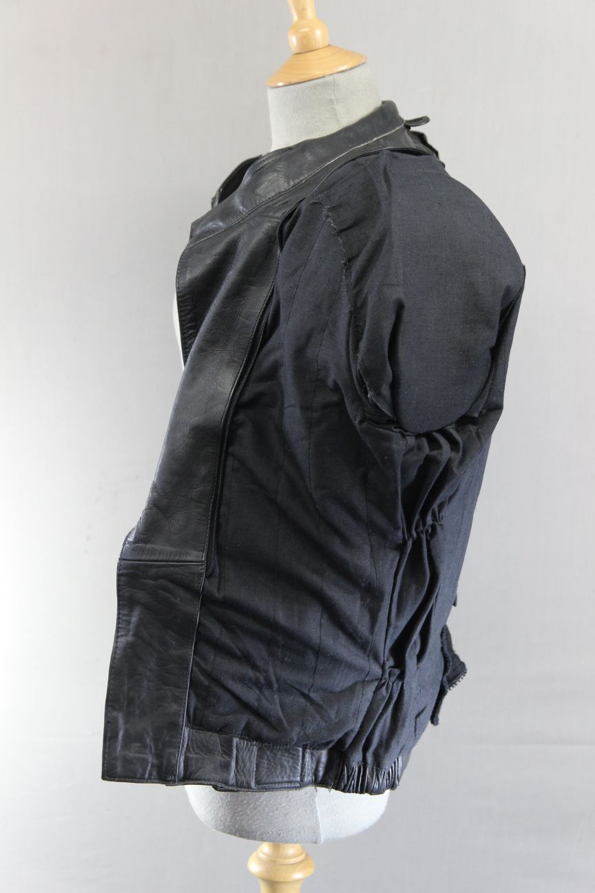 ASHY CLASSIC BLACK LEATHER VENTILATED BIKER JACKET WITH PROTECTORS 36-38 INCH