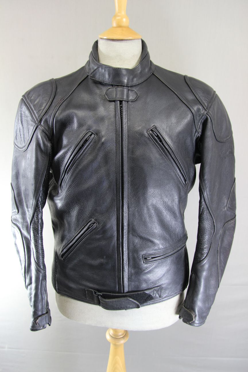CLASSIC RIDER BLACK LEATHER BIKER JACKET WITH REMOVABLE BACK PROTECTOR 40 INCH
