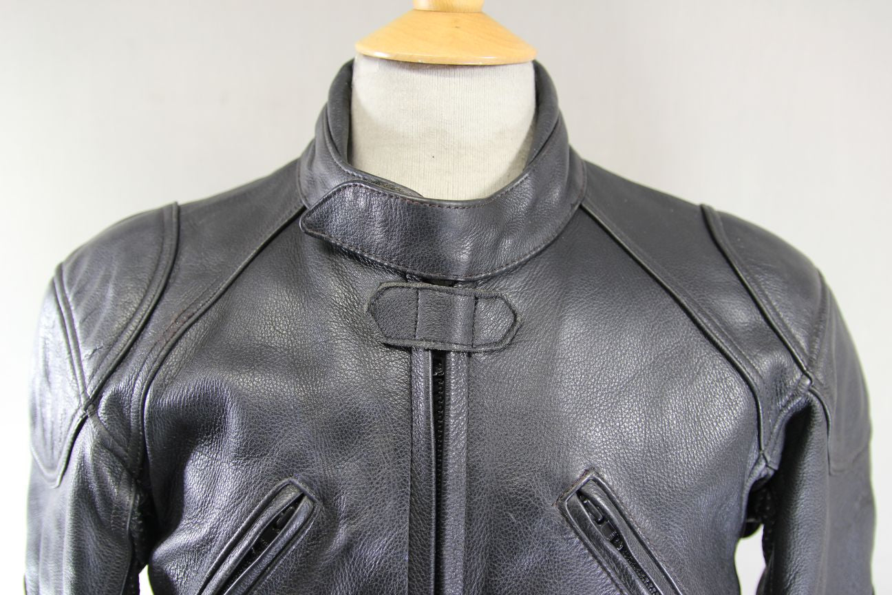CLASSIC RIDER BLACK LEATHER BIKER JACKET WITH REMOVABLE BACK PROTECTOR 40 INCH
