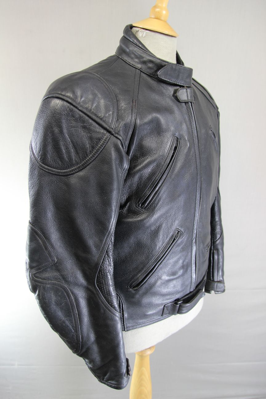 CLASSIC RIDER BLACK LEATHER BIKER JACKET WITH REMOVABLE BACK PROTECTOR 40 INCH